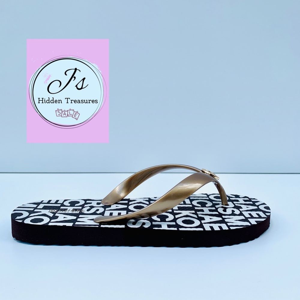 Micheal Kors Gold/Gold logo Flip Flop